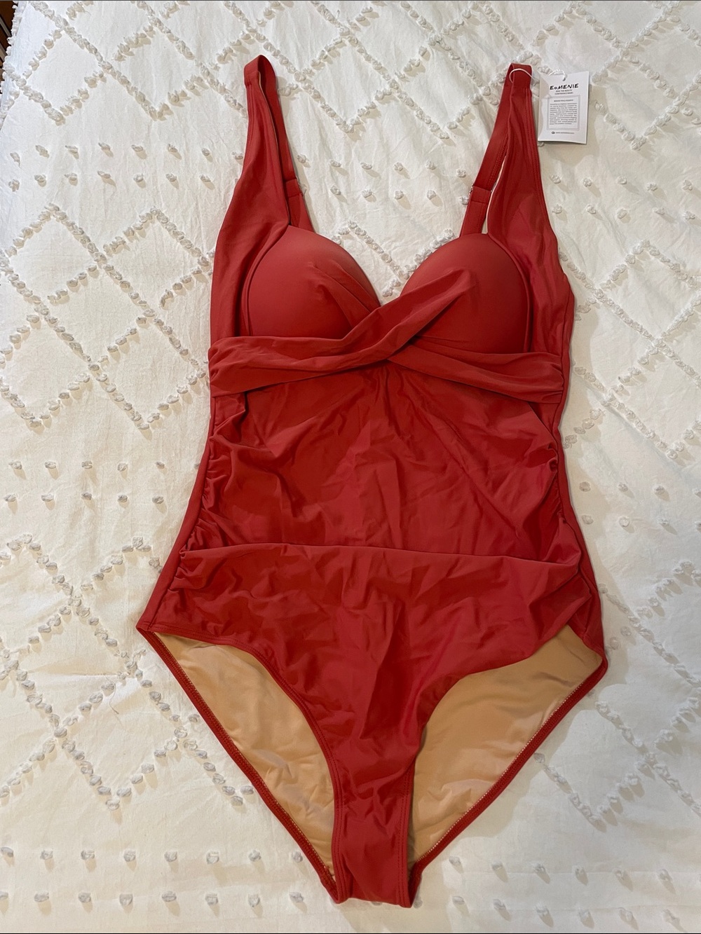 Eomenie One Piece Swimsuits Tummy Control Ruched Push Up Tie Back Slimming nwt